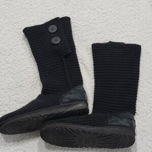 UGG Women's Classic Cardy Button Knitted Tall Pull-On Boots Black 5819 Size 6